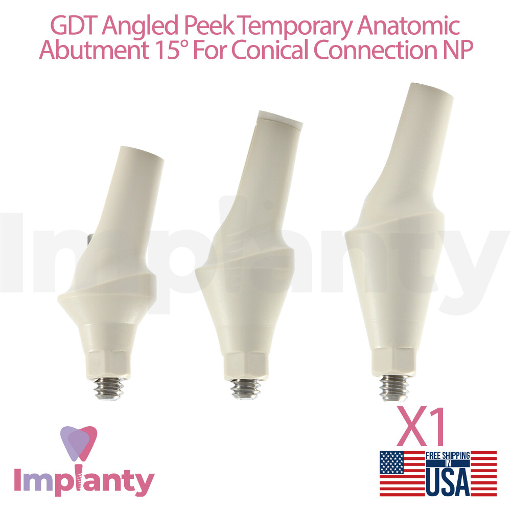 1x GDT Peek Angled Temporary Anatomic Dental Prosthetic 15° NP Conical 2.25mm