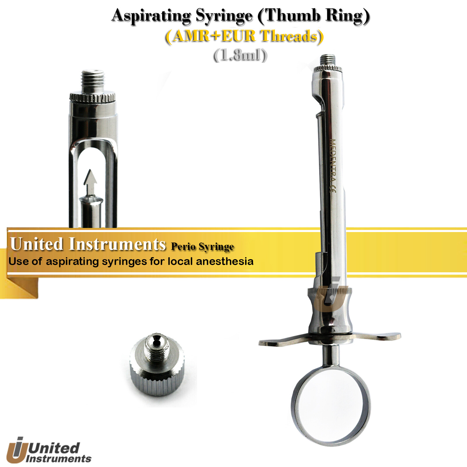 Dental Syringe 1.8ml Manual Aspirating Anesthetic Injecting W/ Extra EUR Thread
