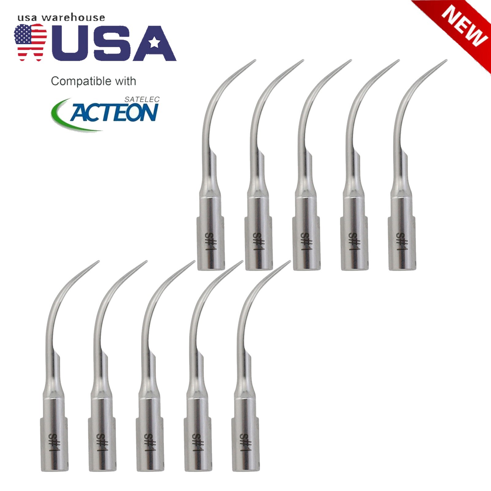 Dental Ultrasonic Scaler Scaling Tips #1 Fit Acteon Satelec DTE NSK, 10pcs