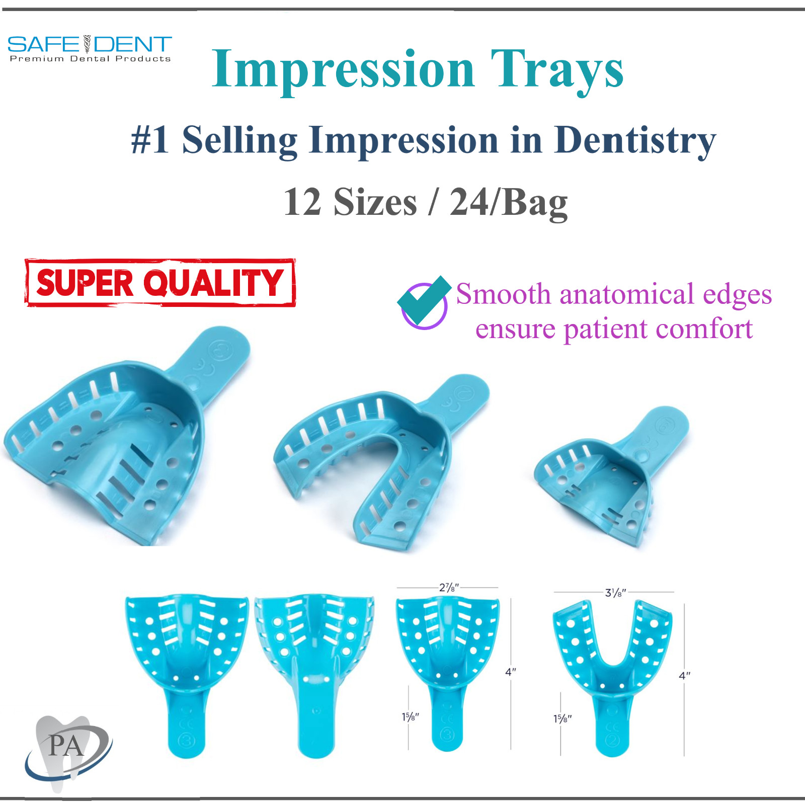 Dental Impression Trays Perforated Plastic Autoclave (CHOOSE SIZE) 24 Trays/Bag