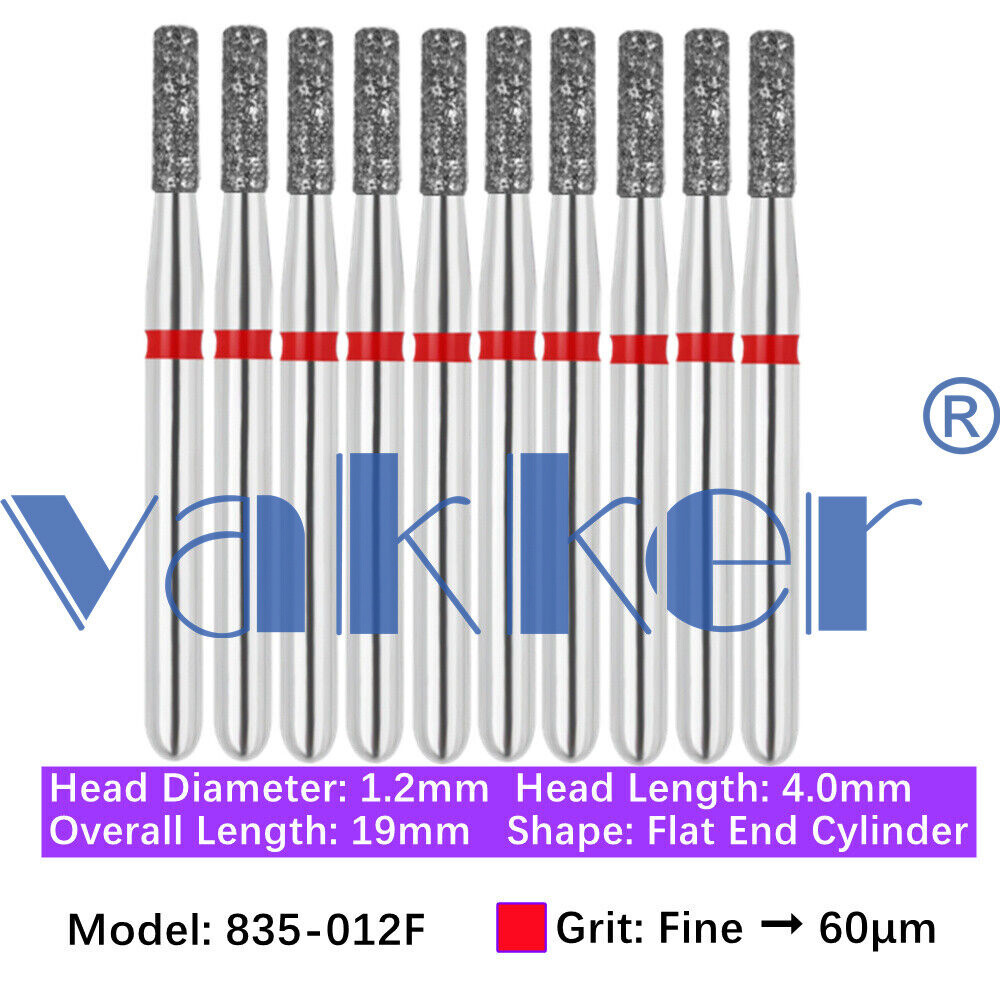 10pc Vakker Dental FG Diamond Burs Flat/Round End Cylinder Polishing Bur 835 838
