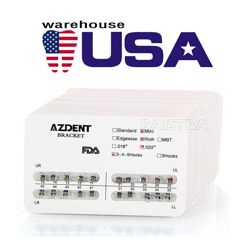 50 Packs AZDENT Dental Orthodontic Bracket Braces Mini Roth Slot.022 Hooks 3-4-5