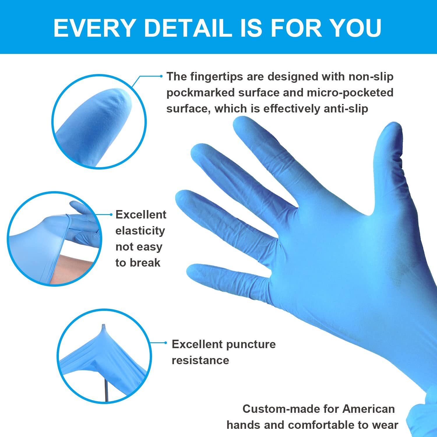 FINITEX Blue Disposable Nitrile Exam Gloves – 200 PCS/BOX 3.5mil Rubber Powde…