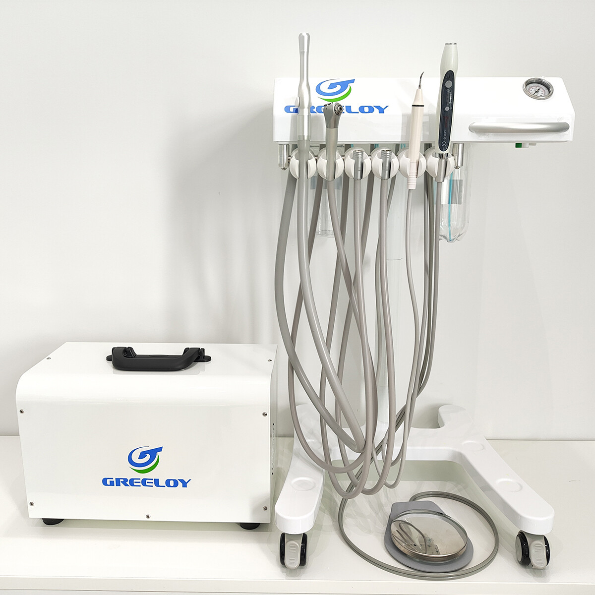 Mobile Dental Adjustable Treatment Unit GU-P302 4H+Dental Air Compressor GU-P300