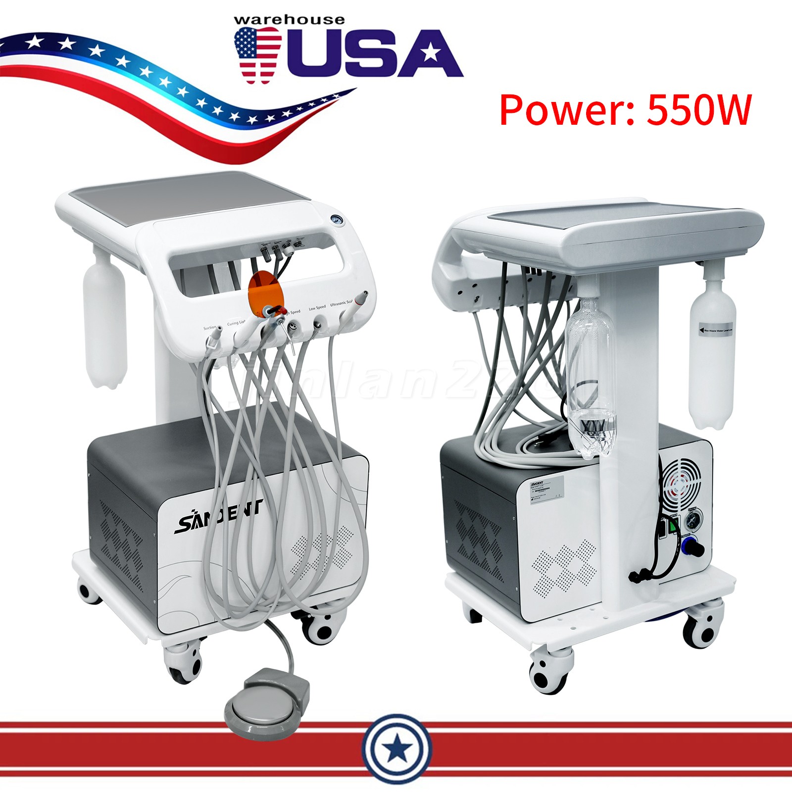 Portable Dental Mobile Delivery Unit System Air Compressor Syringe Suction 550W