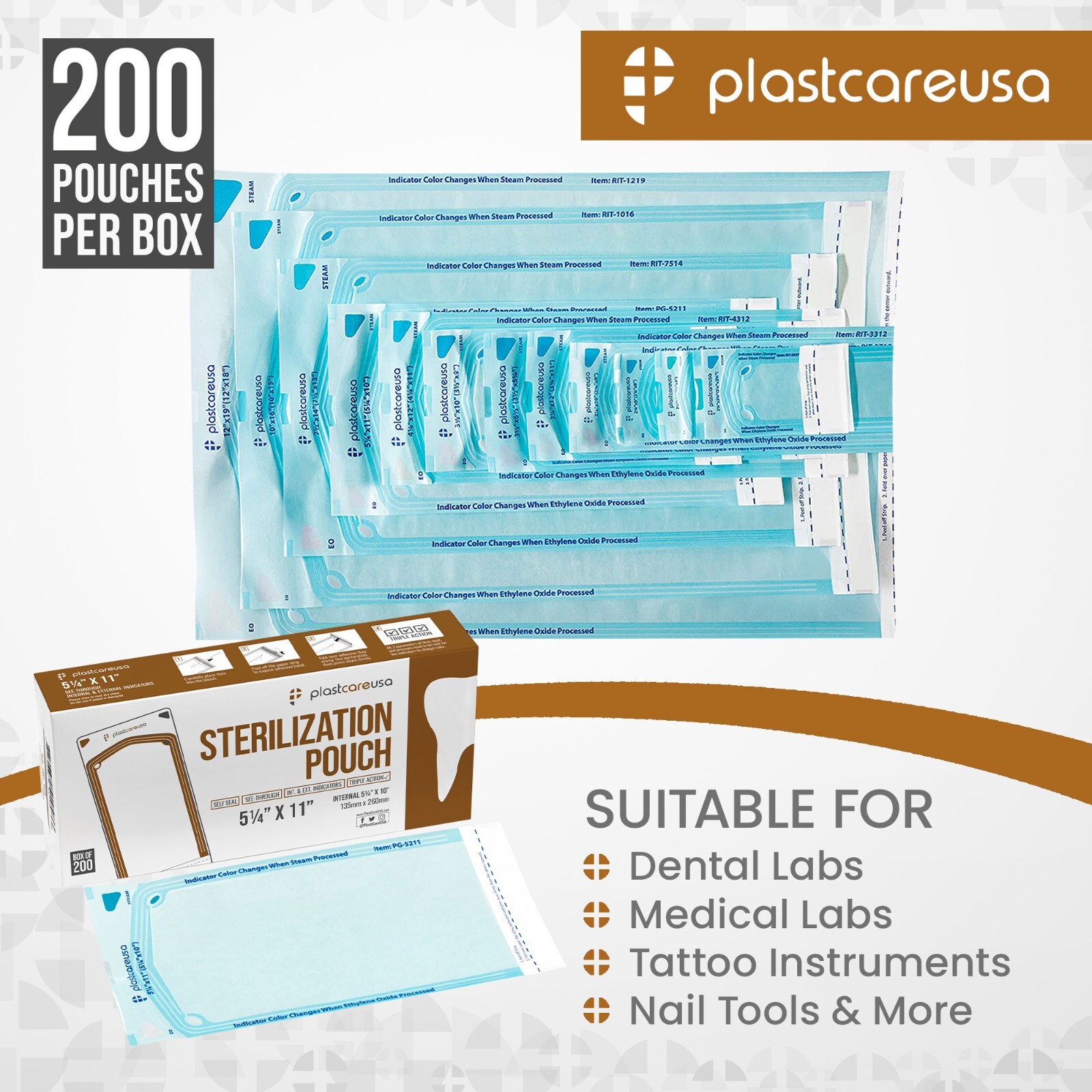Self-Sealing Sterilization Pouch, 5.25″ x 10″,Paper/Blue Film (Case of 4000)