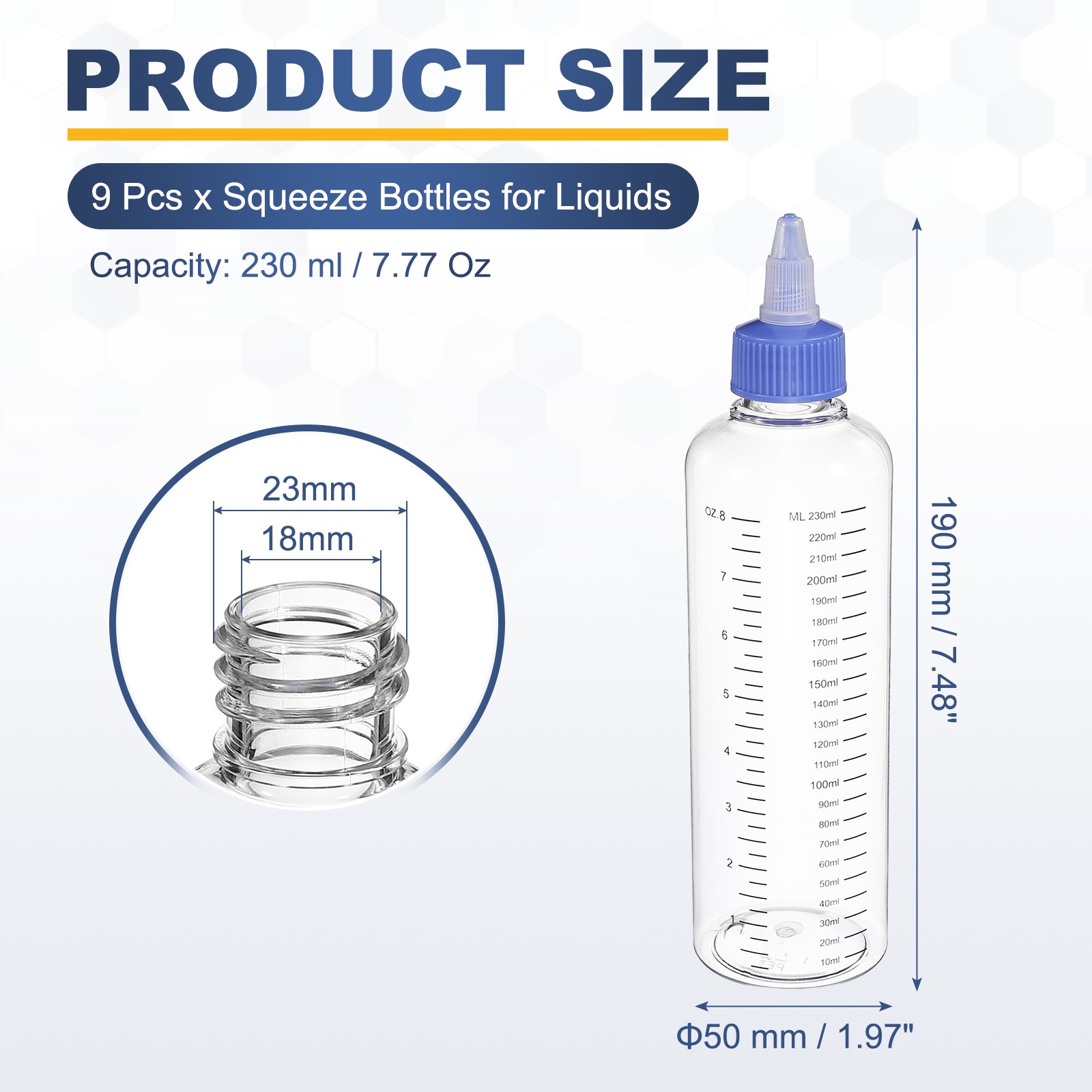 9 Pcs 230ml (8oz) Plastic Dispensing Bottle with Twist Cap, Transparent/Blue