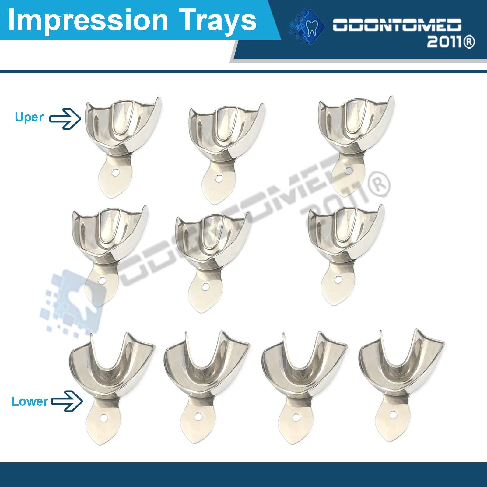10 Pieces Dental Impression Trays Solid Denture Instruments (Upper & Lower)