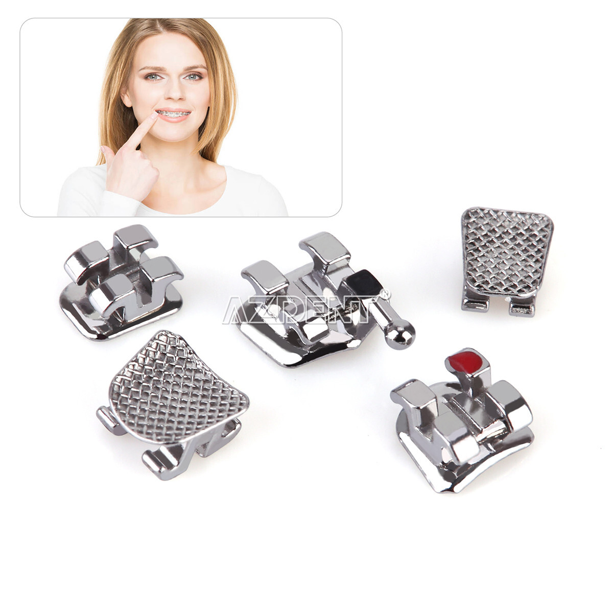 10 Packs Brackets Metálicos de Ortodoncia Dental Mini Roth .022 Ganchos 3 AZDENT