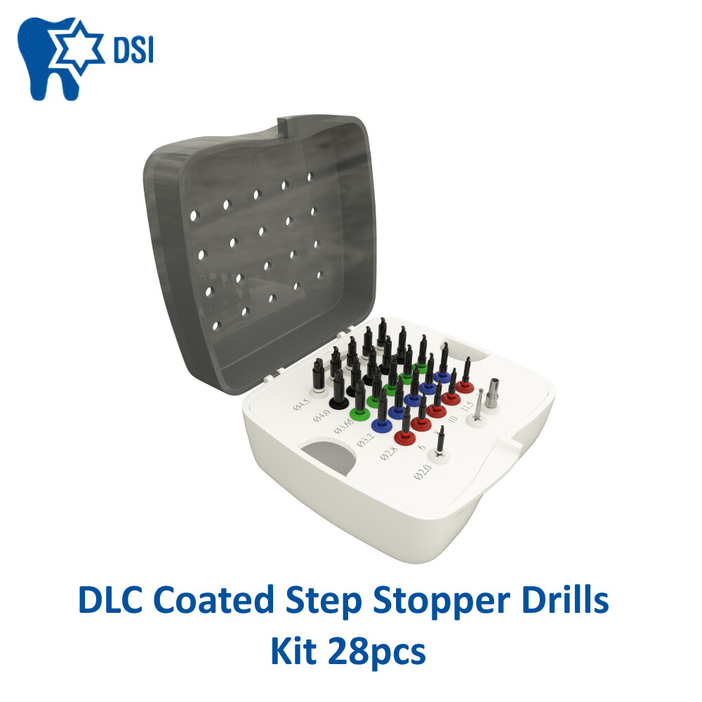 DSI Dental Implant Surgical DLC Coated Step Stopper Drill Bit Drills Kit 28pcs