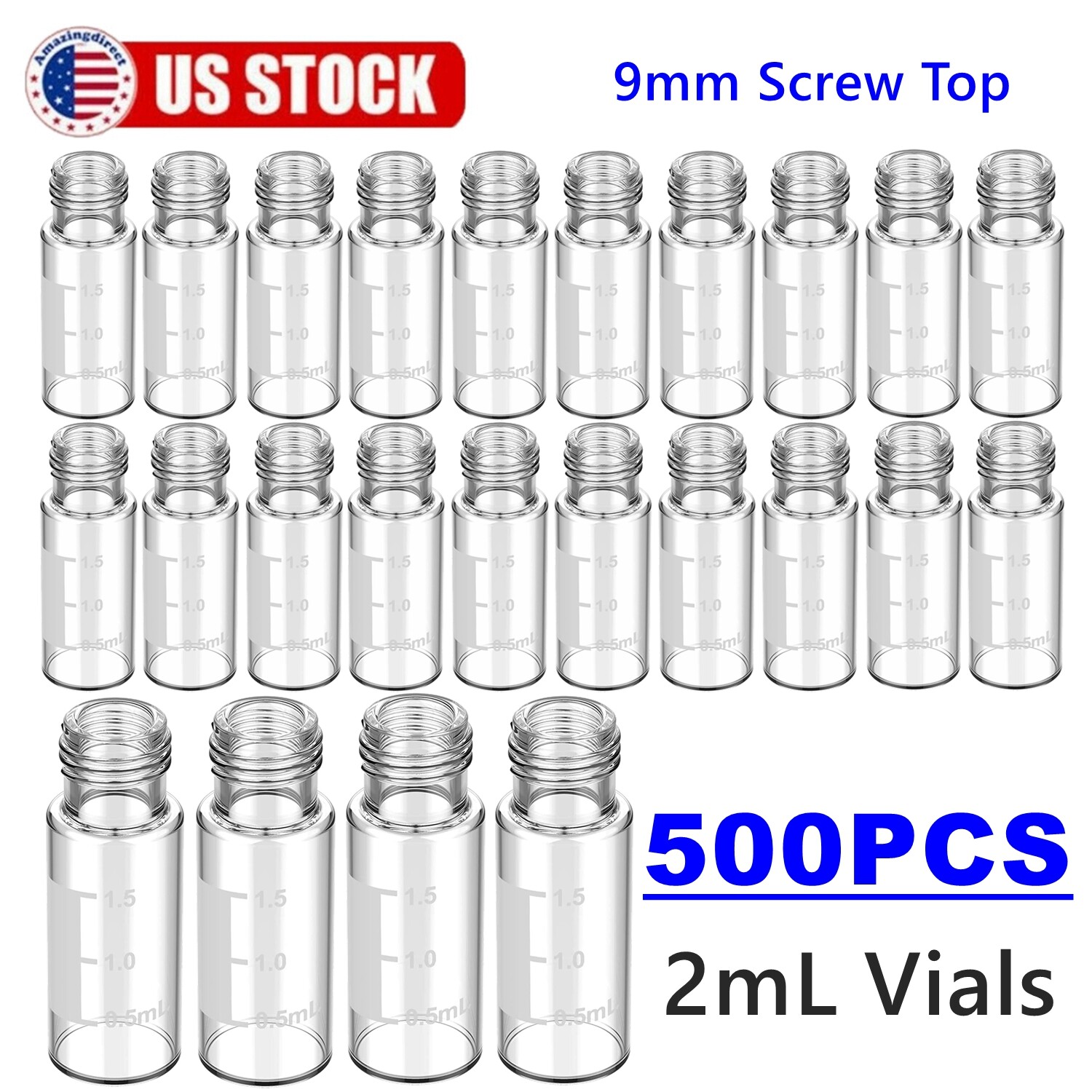 100/500pcs HPLC GC LAB 2ml Sample Vials Larotory Life Container Bottle Glassware