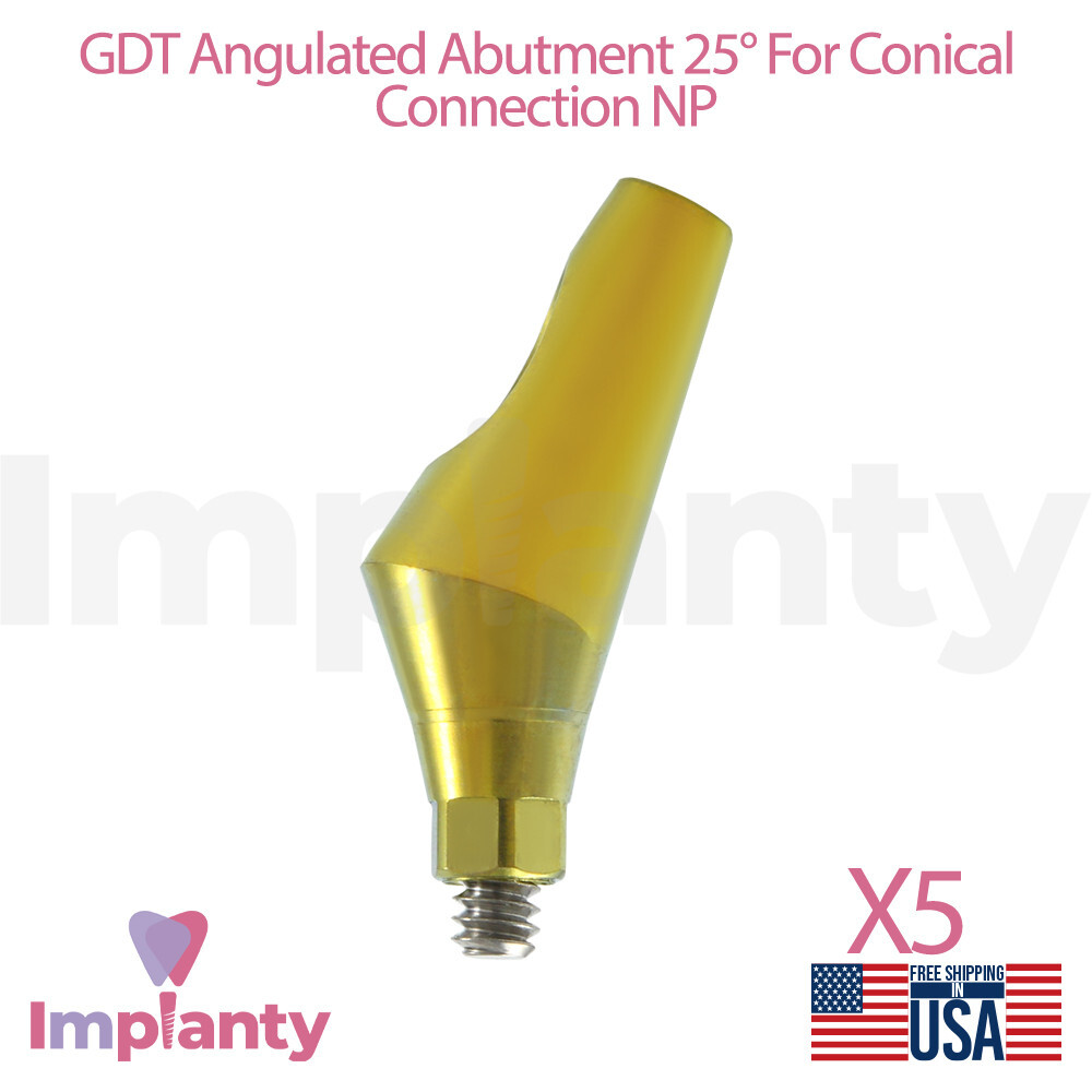 5x GDT Anatomic Angulated Dental Prosthetic 25° Titanium Conical NP 2.25mm
