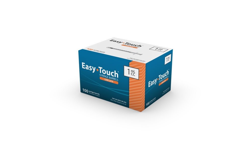 EasyTouch Luer-Lock Syringe Barrel, 1ML Syringe, Pack of 100 1 cc/ml, Blue