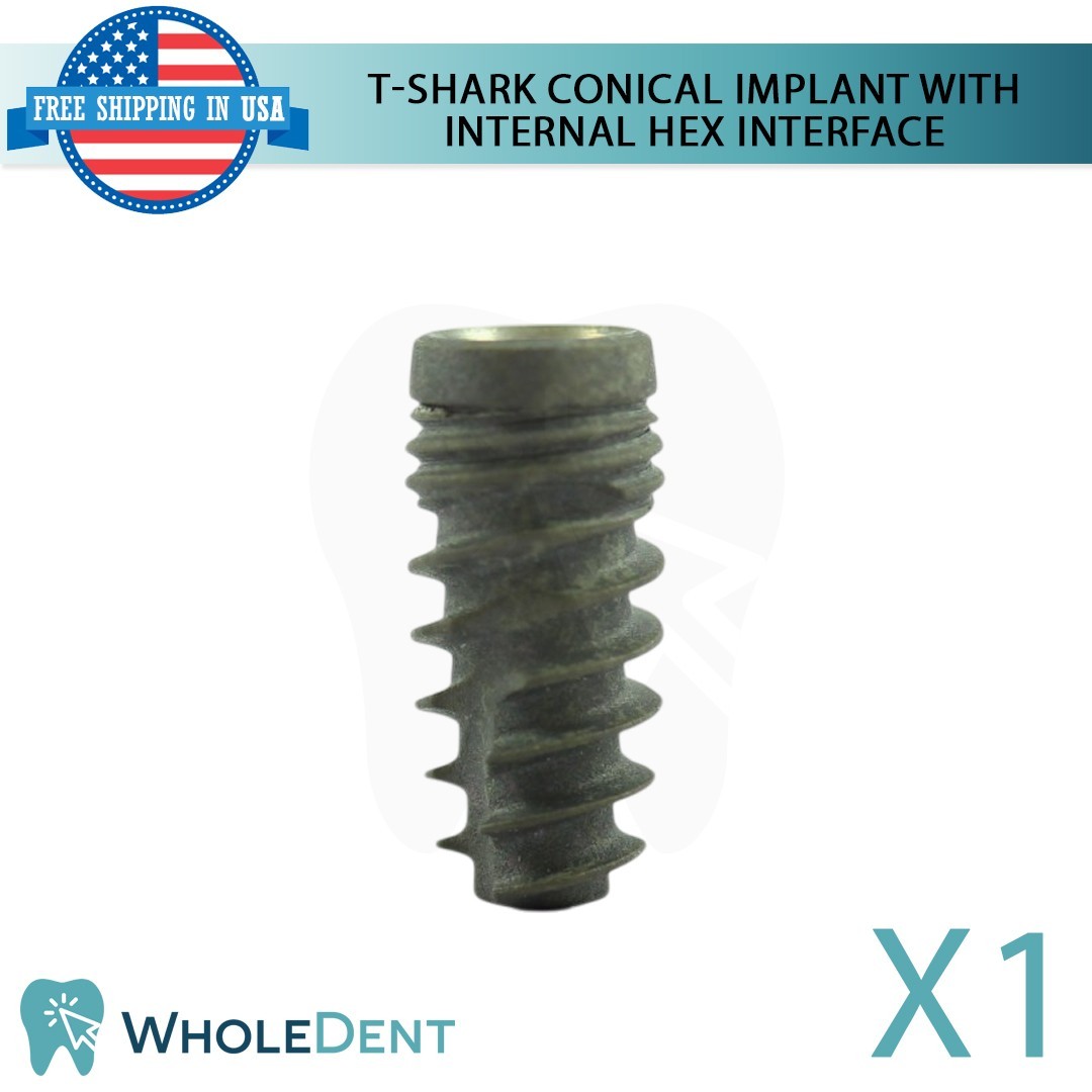 1x Dental T-shark Conical Fixture with Int Hex Connection Titanium Sterile SLA