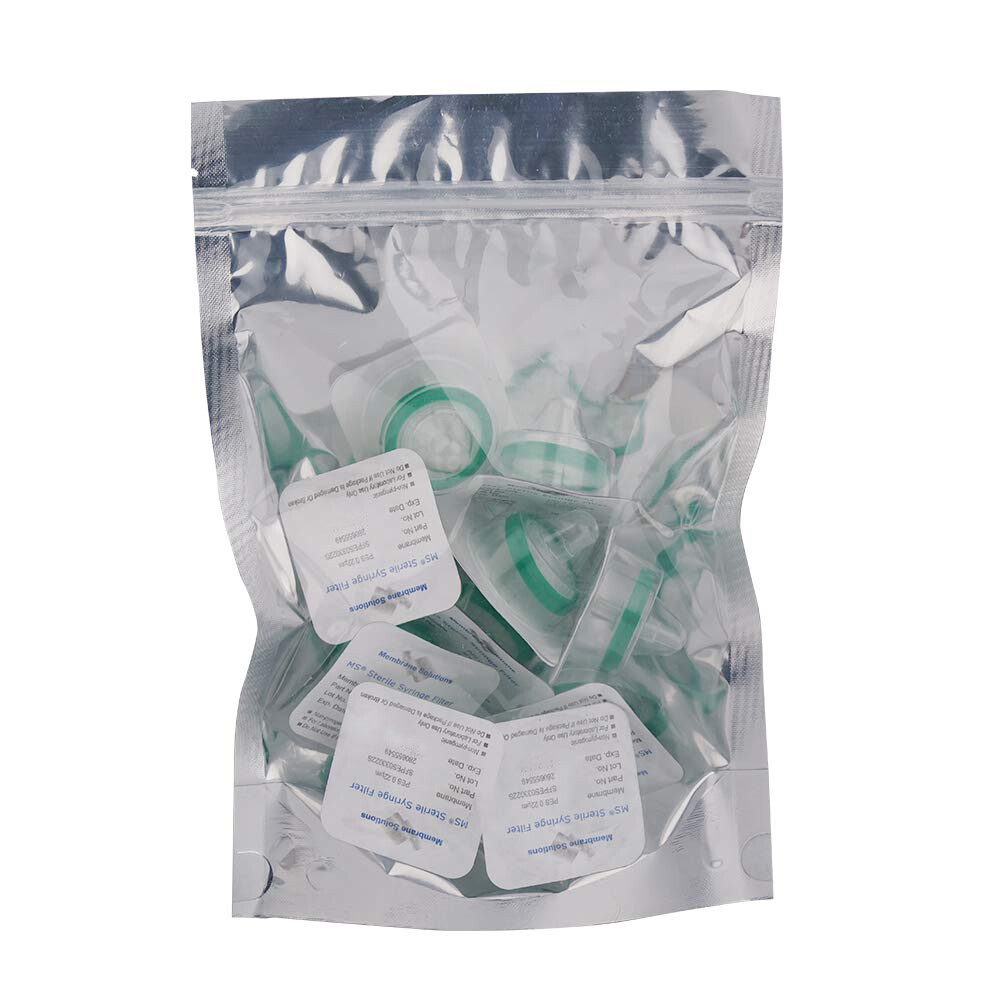 100PCS PES Membrane Syringe Filter 0.22μm/33mm Sterile Individually Hydrophilic