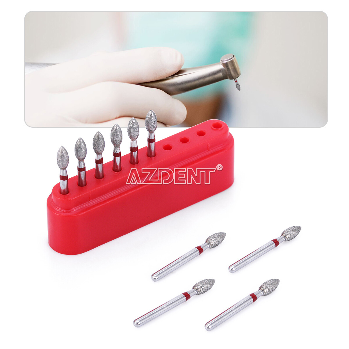 10Box AZDENT Dental Diamond Polishing Burs Football Fine #368-023F RED 10pcs/box