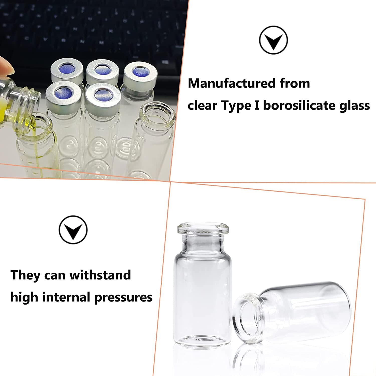 1000PCS 10ml Headspace Vials Clear Glass Bottle 20mm Crimp top Flat Bottom HPLC