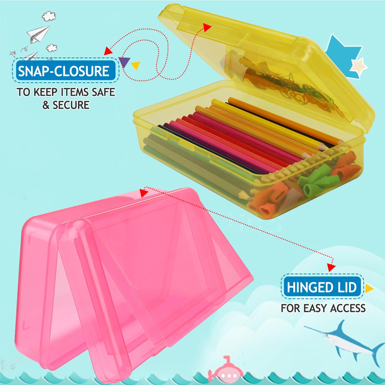 Sflhhdm Large Pen Boxes Double Layer Capacity Pencil Holder Clear Hard Pen Case