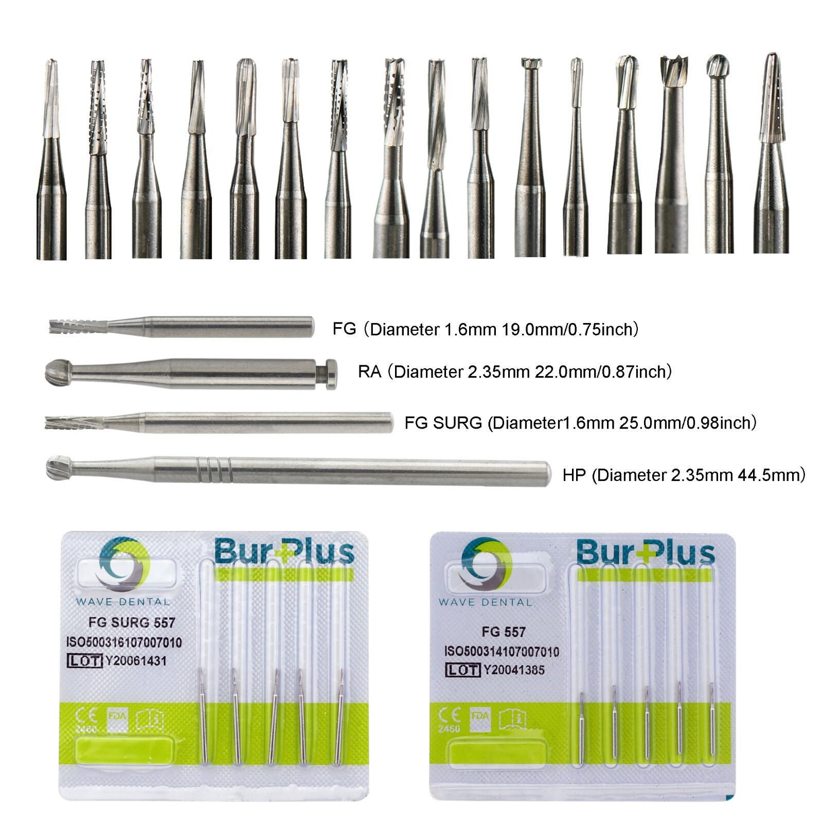 Wave Dental Tungsten Carbide Bur FG FG SURG RA HP Midwest Prima Round Fissure