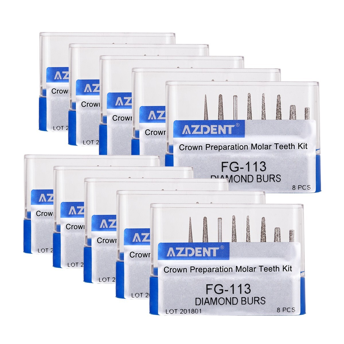 10 Sets Dental Diamond Burs FG Crown Preparation Molar Teeth Kit 8pcs/Kit FG-113