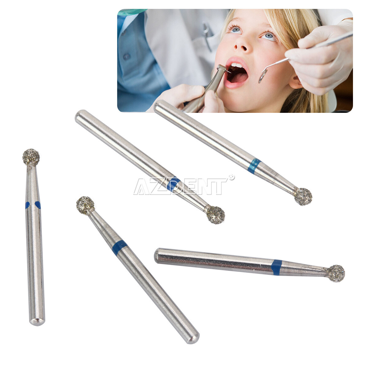 100Size AZDENT Dental Diamond Burs High Speed Handpiece Friction Grip 5Pc/Box
