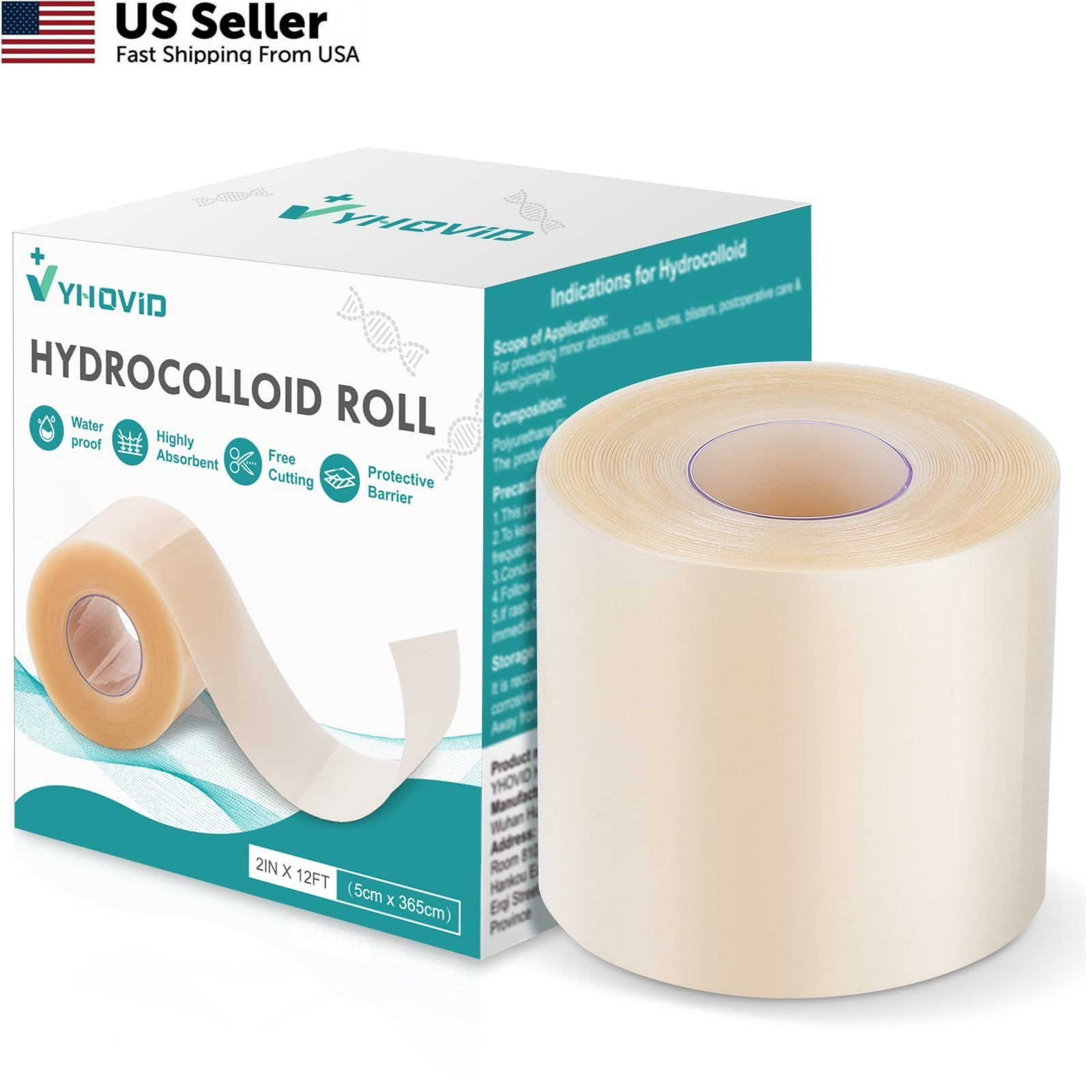 Hydrocolloid Roll for Wound Care, Patch 2in x 12ft, Transparent