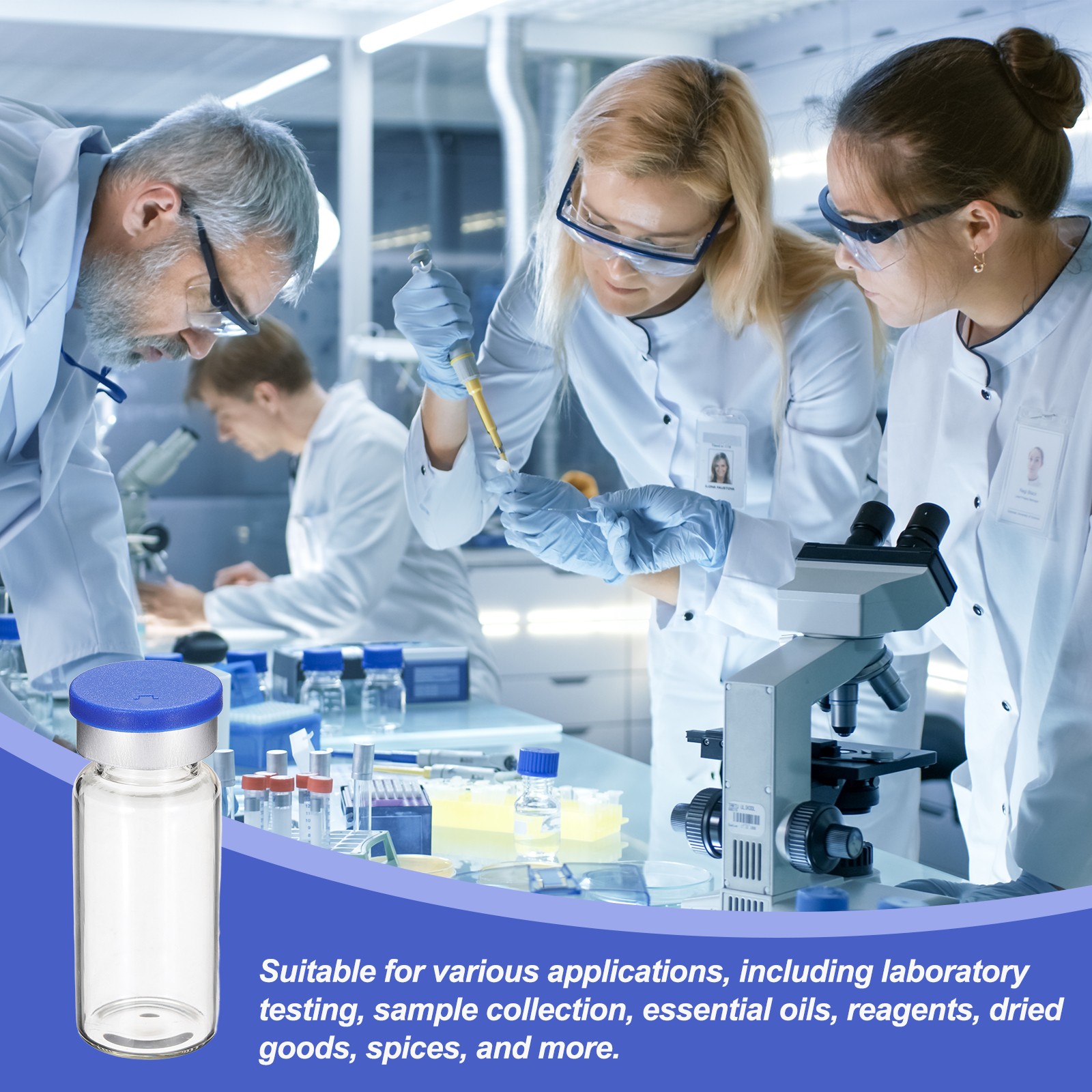 10 Pack 10ml Lab Empty Vials for Injection, Transparent and Blue