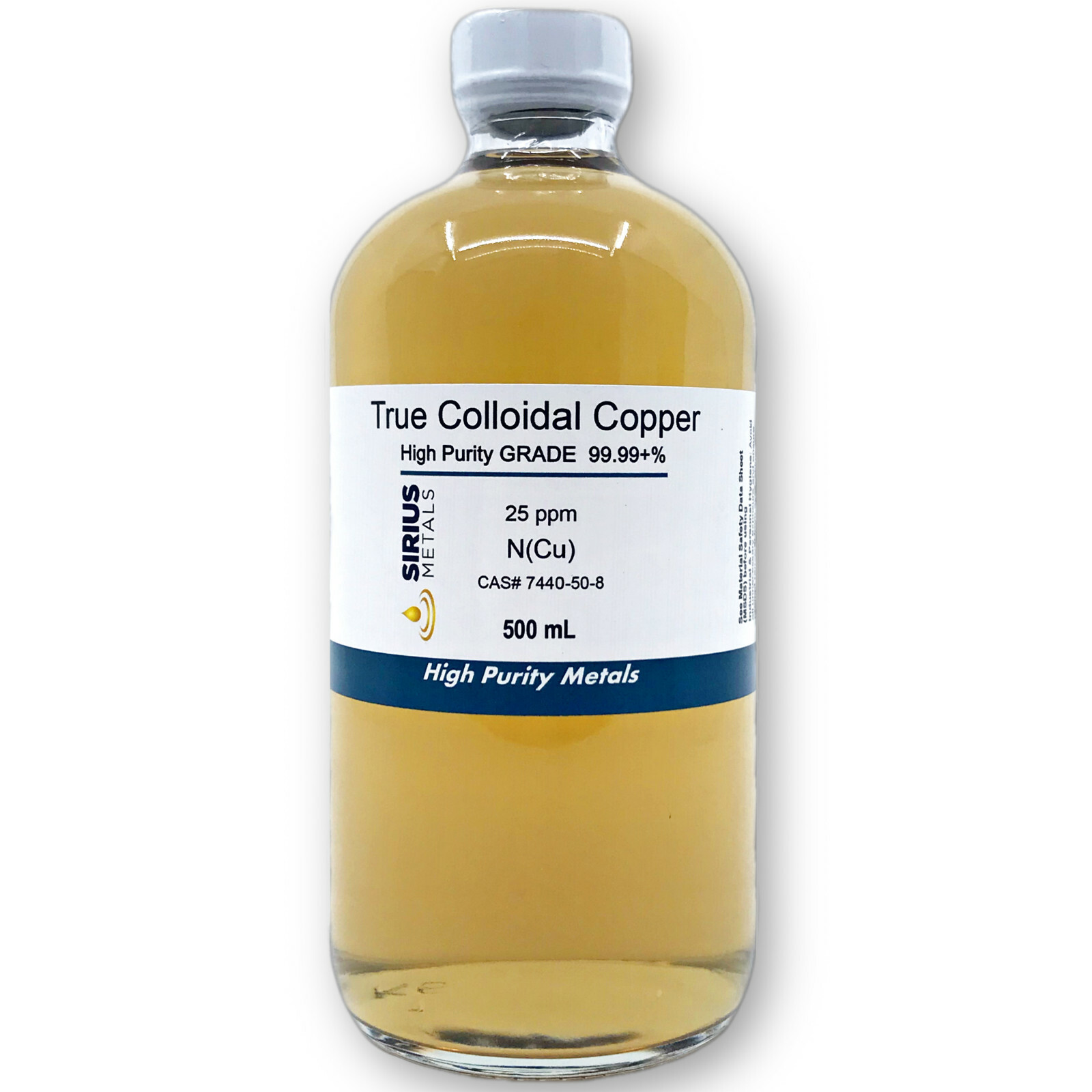 True Colloidal Copper 25 ppm 500 mL in a glass bottle