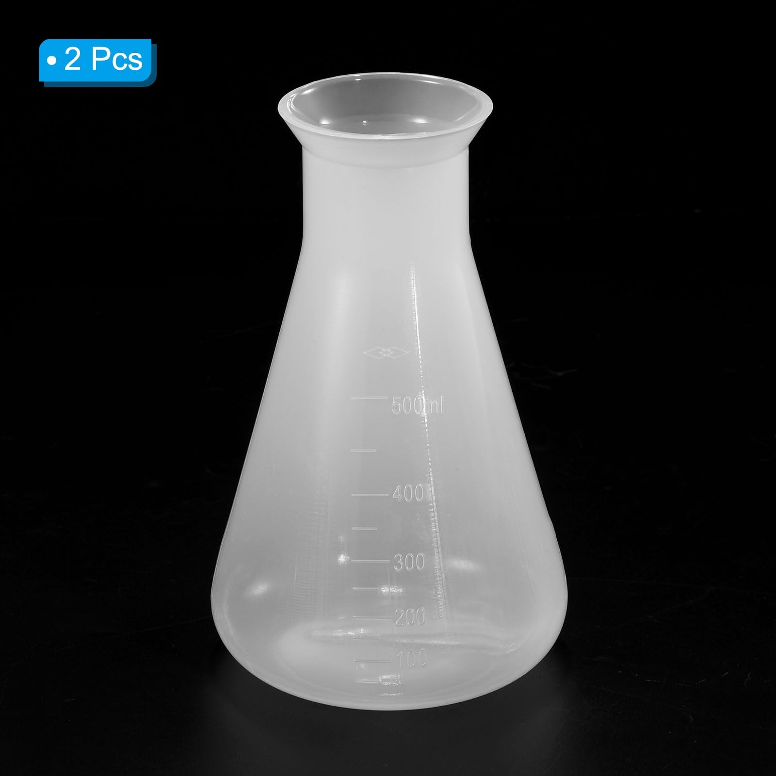PATIKIL 500ml Plastic Erlenmeyer Flask, 2 Pack Wide Mouth Conical Flask