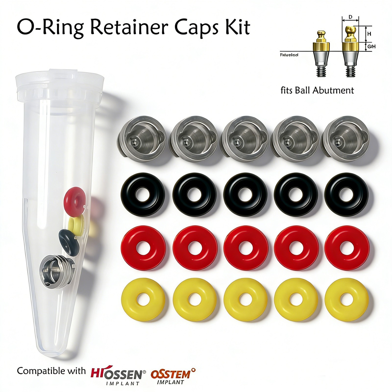 US Dental O-ring Retainer Caps Kit For Implant Osstem Ball Attachment Abutments