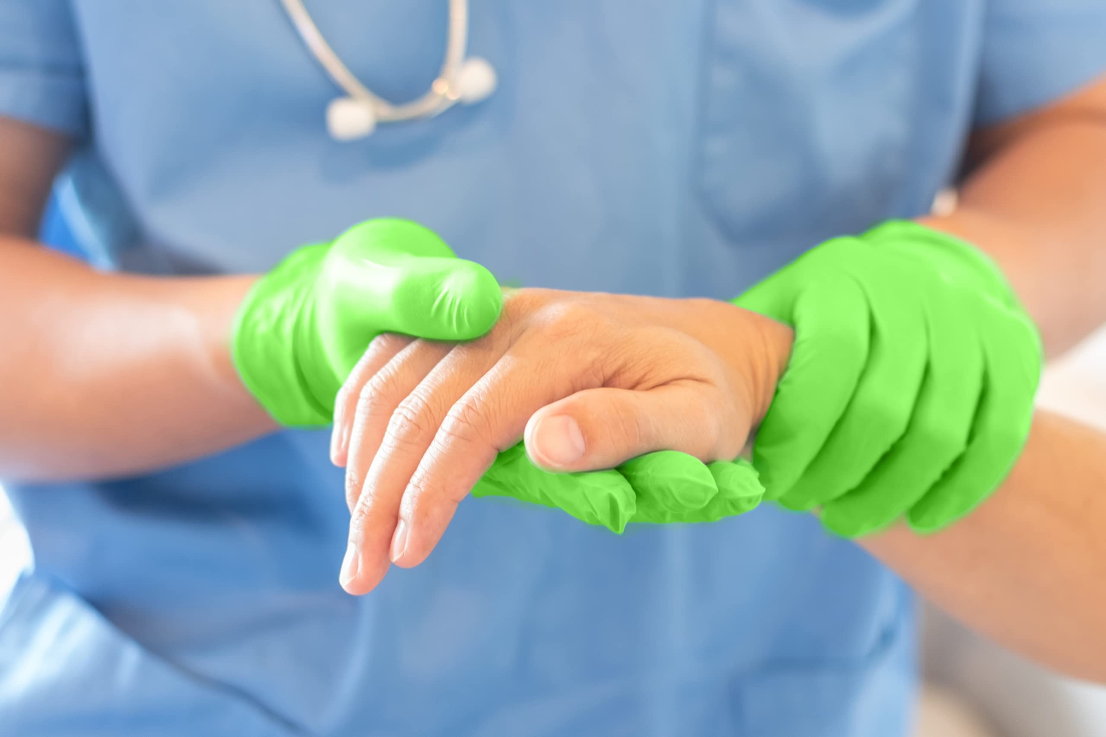 Be1187 Neogrene Chloroprene Powder Free Exam Gloves 3.2 Mil Green Medium pack O