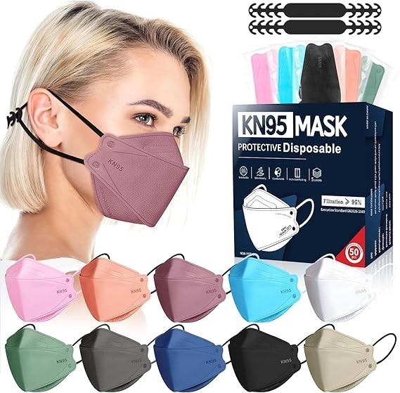 50 Pack 5 Layer KN95 Face Masks Disposable Adults Wildfire Smoke Dust Hospital