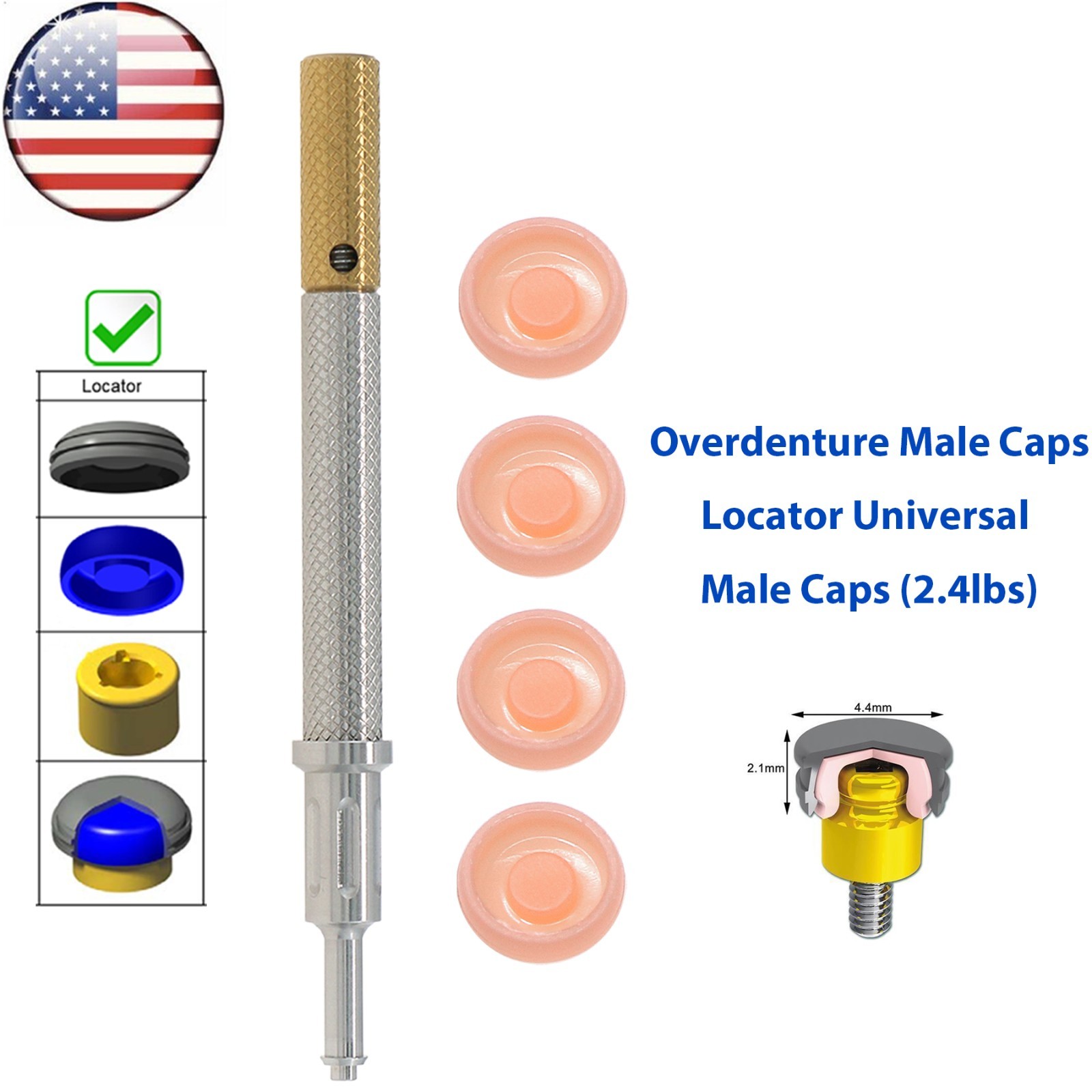 US Dental Overdenture Locator Core Tool Strong Retention Caps 1.2/2.4lbs Inserts
