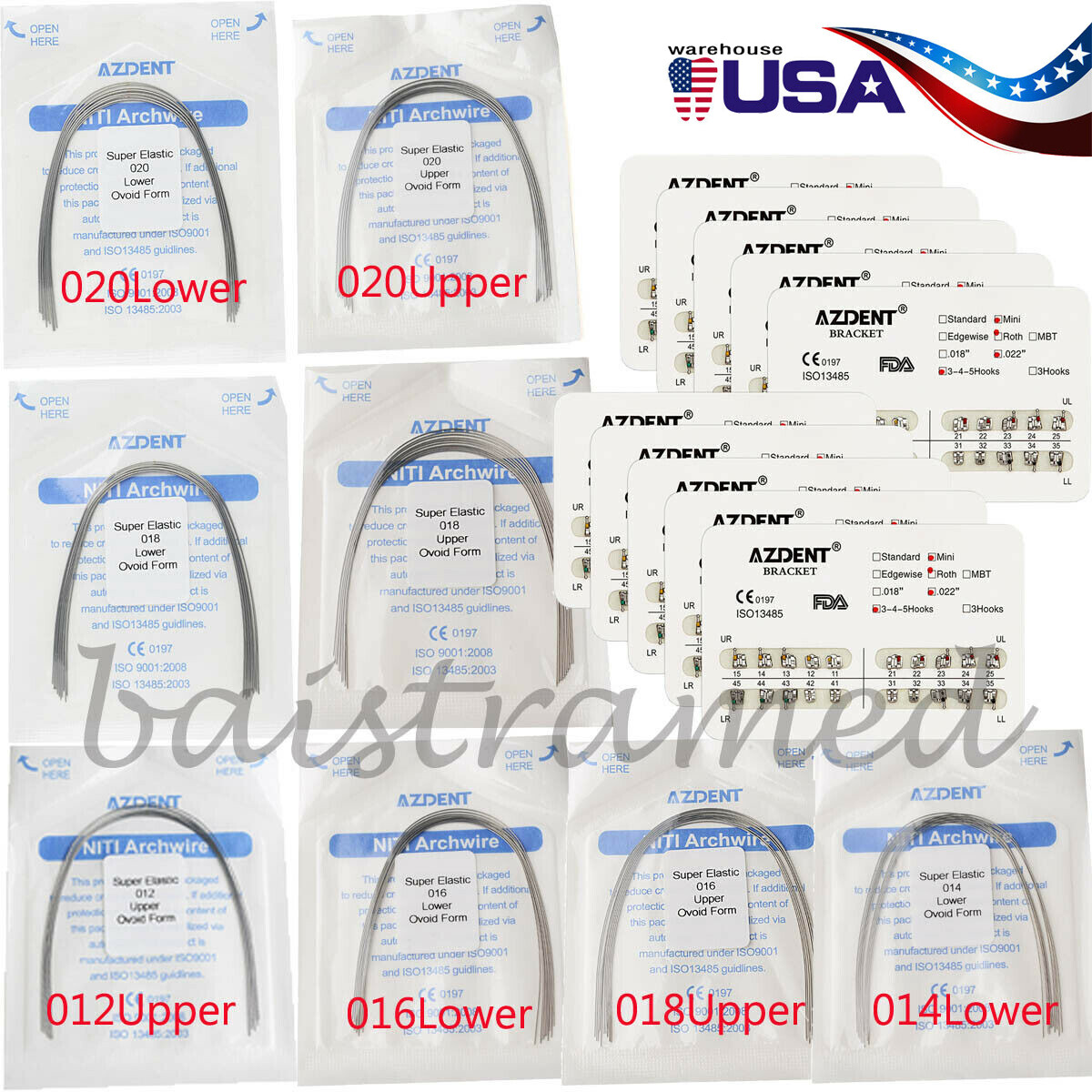 AZDENT Dental Orthodontics Brackets Braces /Super Elastic Niti Arch Wire Round