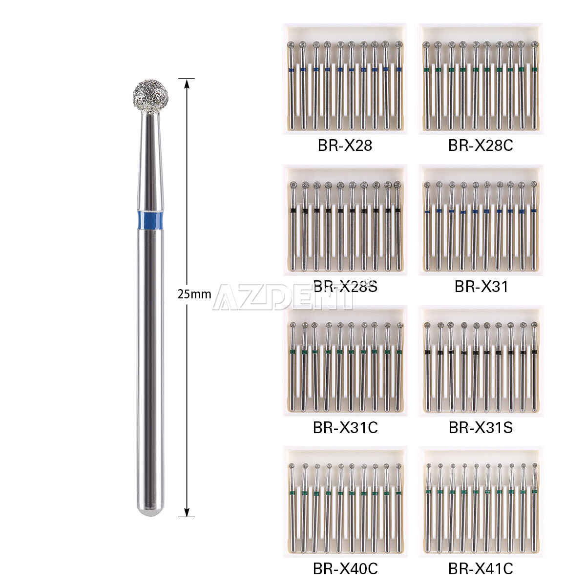 AZDENT Dental Diamond Burs Ball Round FG 1.6mm for High Speed Handpiece NEW