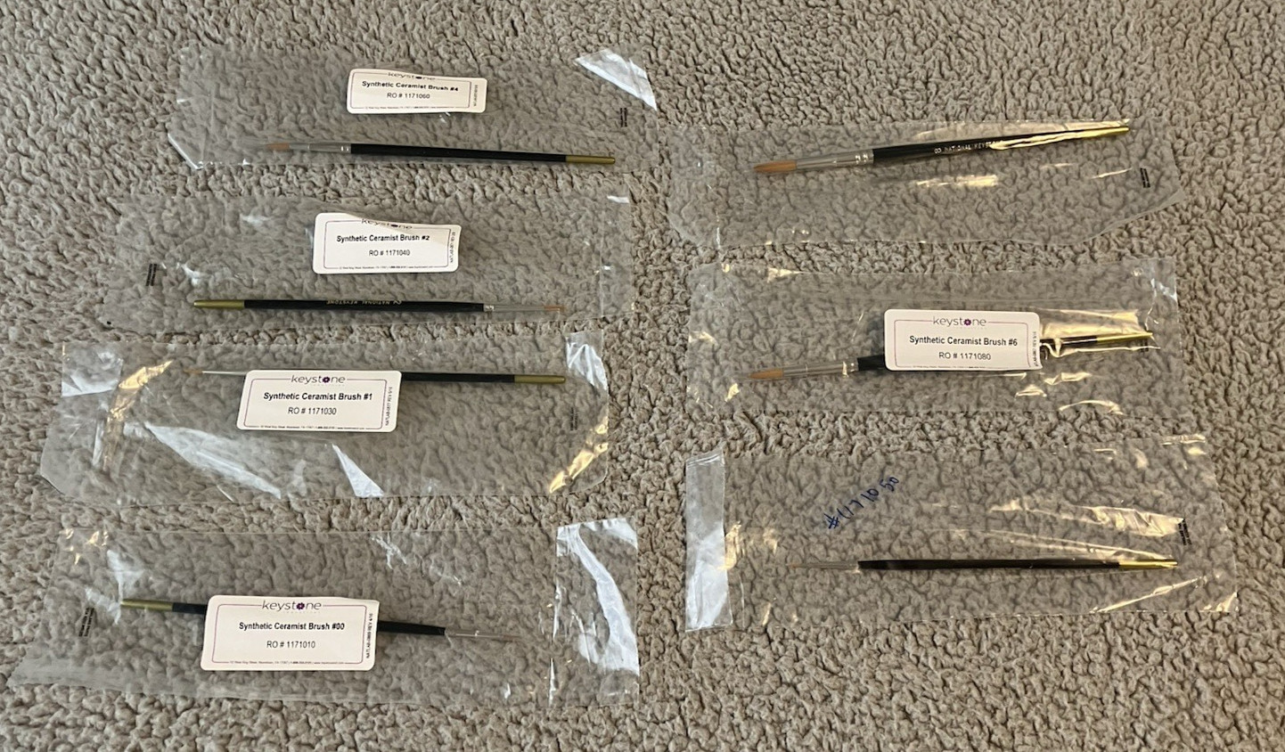 KEYSTONE Synthetic Ceramist Brushes Set of 7 Single (#00,1,2,3,4,6,8) Dental Lab