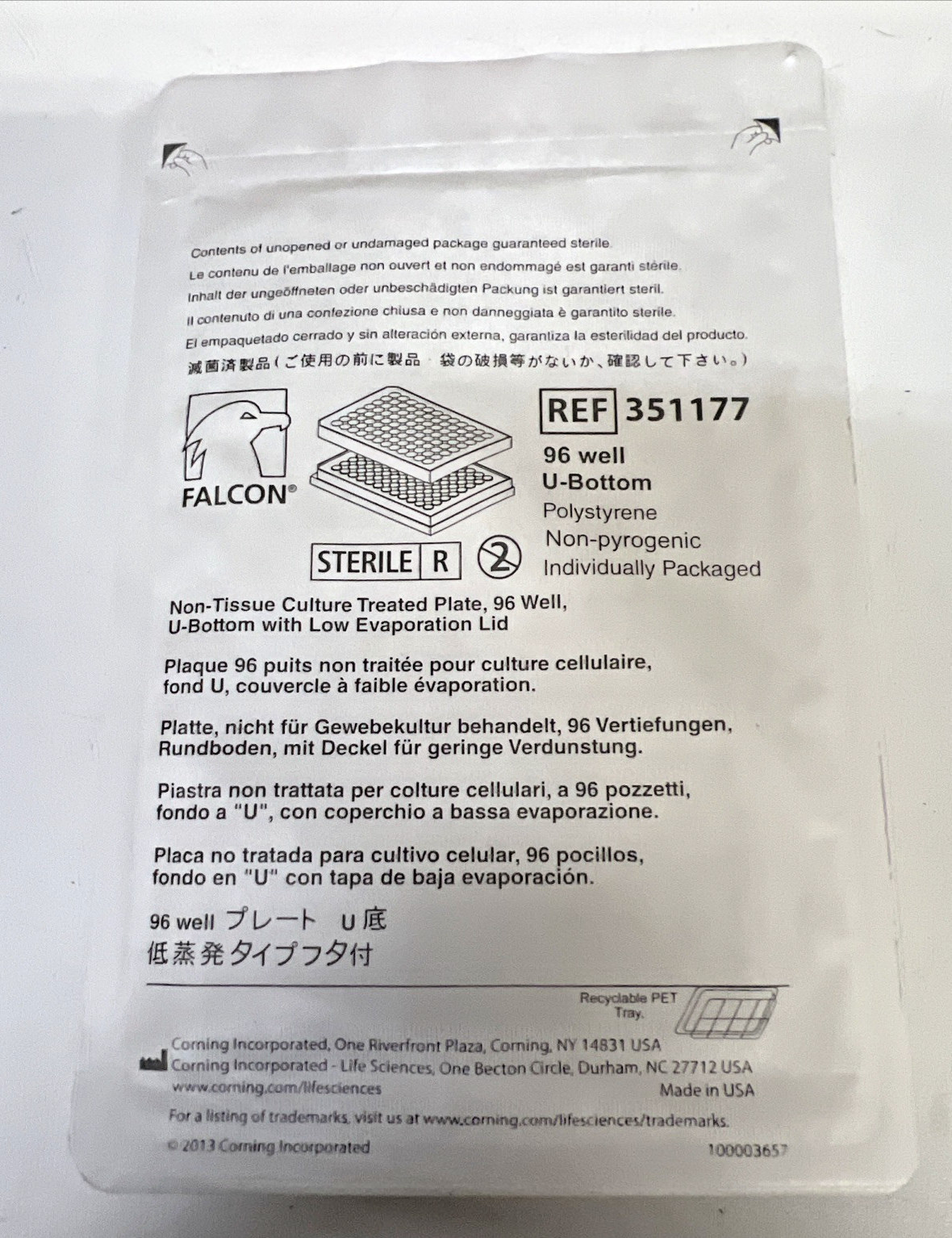 Box of 50 NEW Sterile Corning Falcon 351177 36 Well Plate U-Bottom w/Lid 250 µL