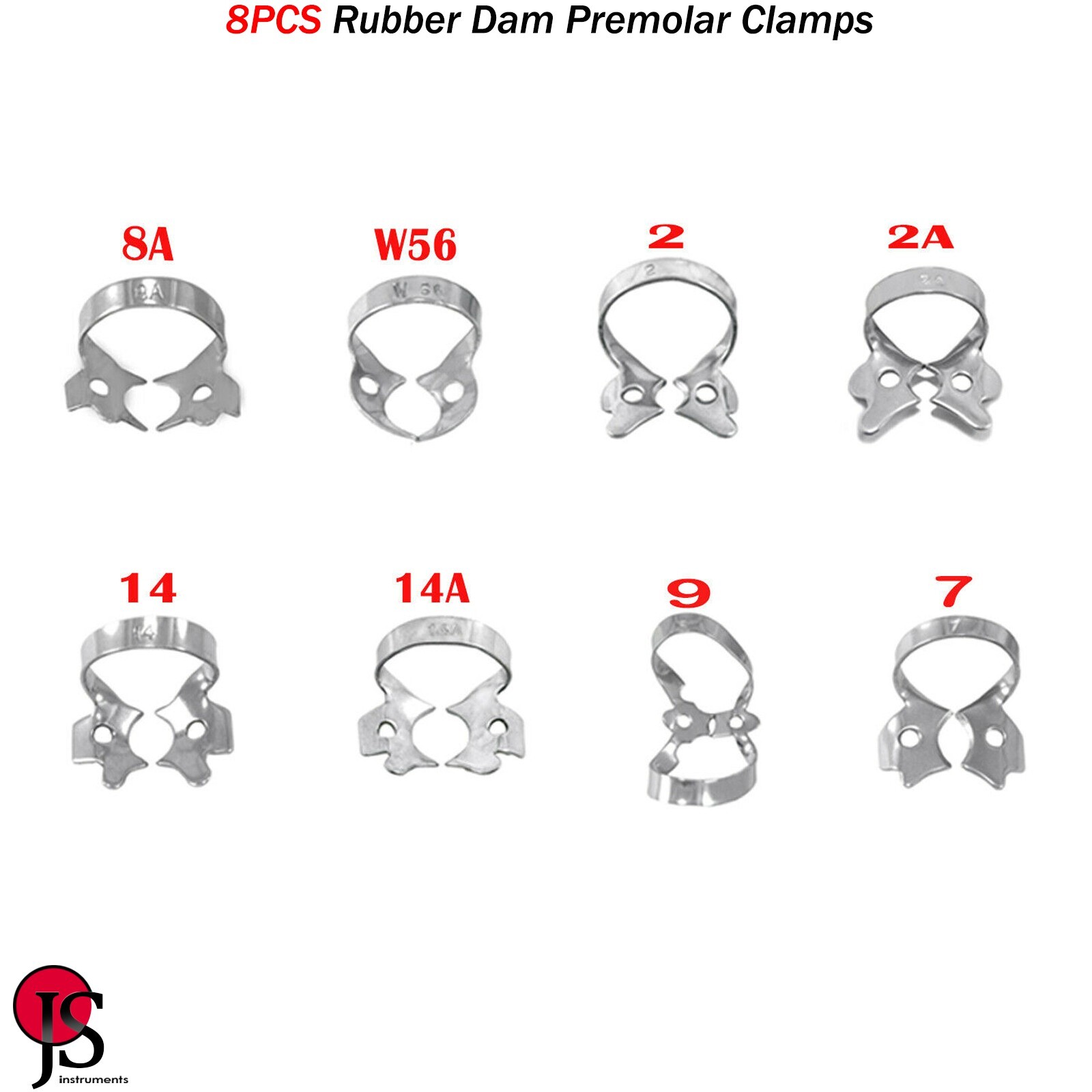 Dental Rubber Dam Clamps Molar Endodontic Instruments Endo Restorative 8PCS