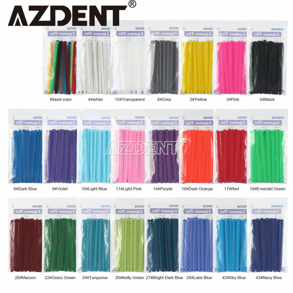 1000Pcs AZ Dental Orthodontic Elastic Ligature Ties Bands For Brackets 23 Colors