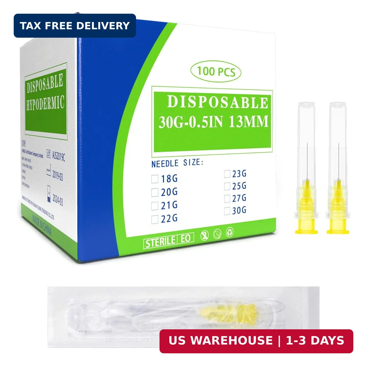 100 Pack 30 Ga 13mm 1/2 in Disposable Dispensing Needles for Scientific and Indu