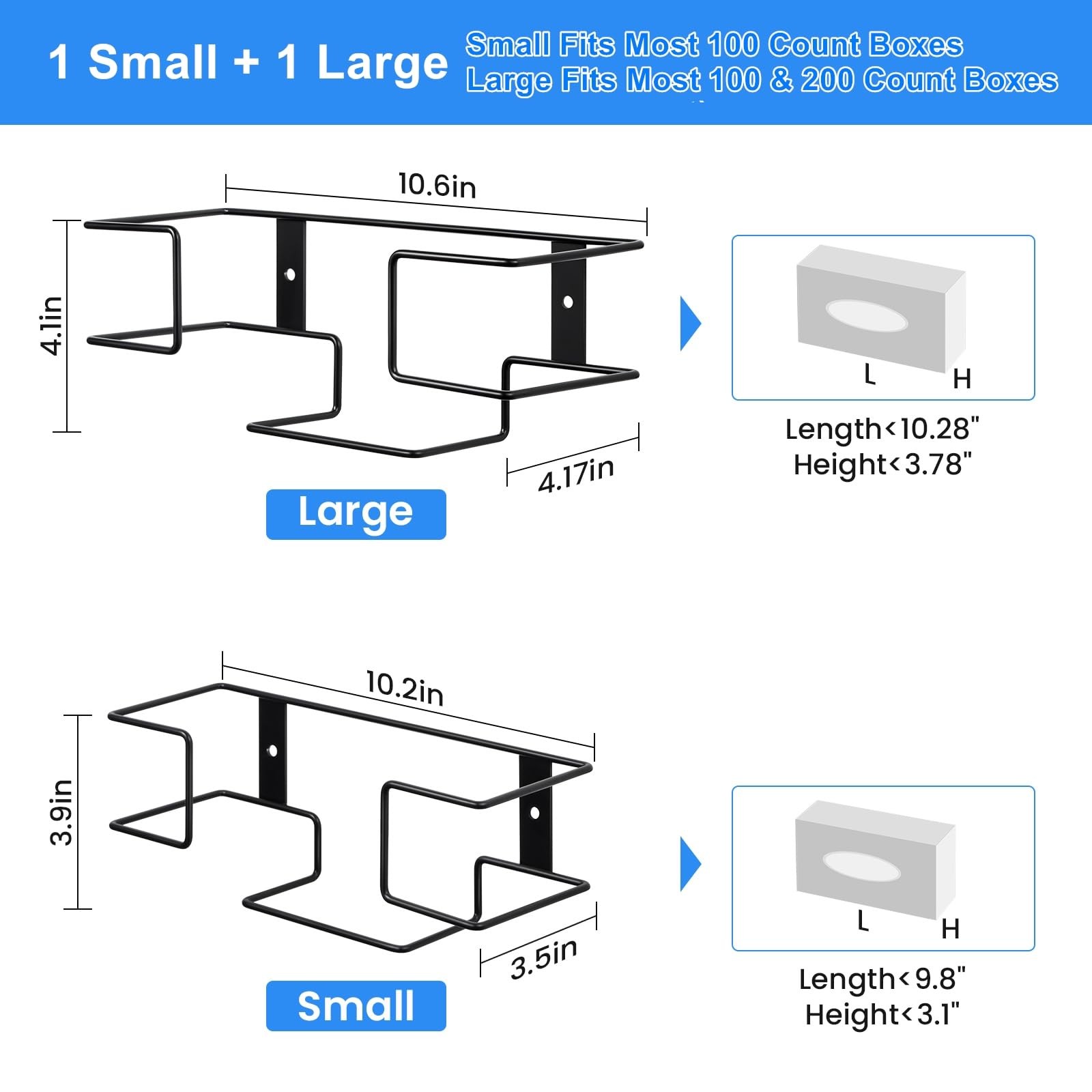 THYGIFTREE Fits 100 & 200 Count Boxes, Black – 2pack (Fits Standard Box)