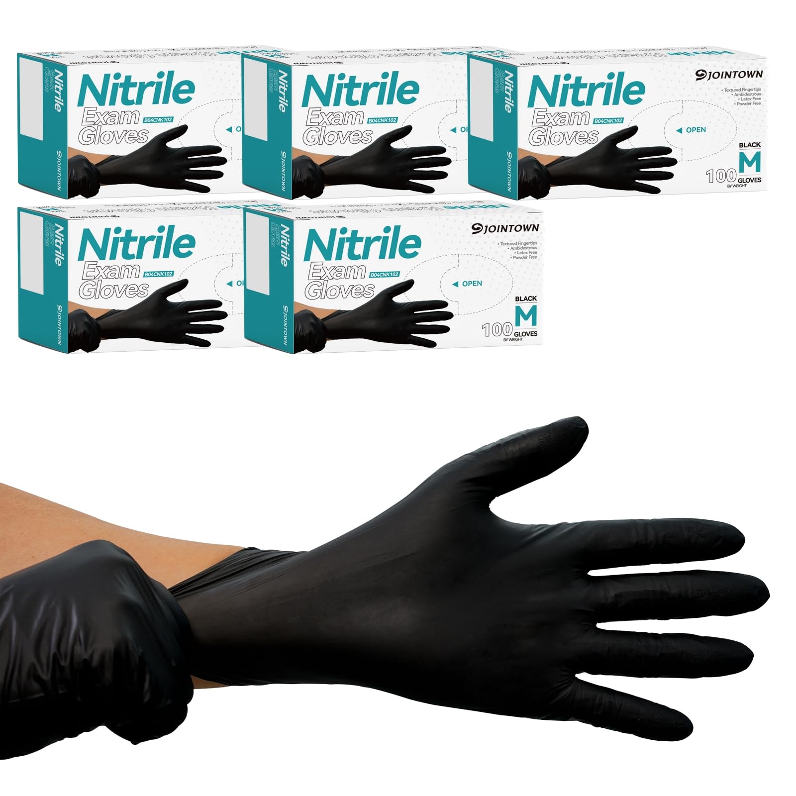 Jointown Nitrile Exam Gloves Black M 500 Pcs 5.5 Mil Latex Free Powder-Free
