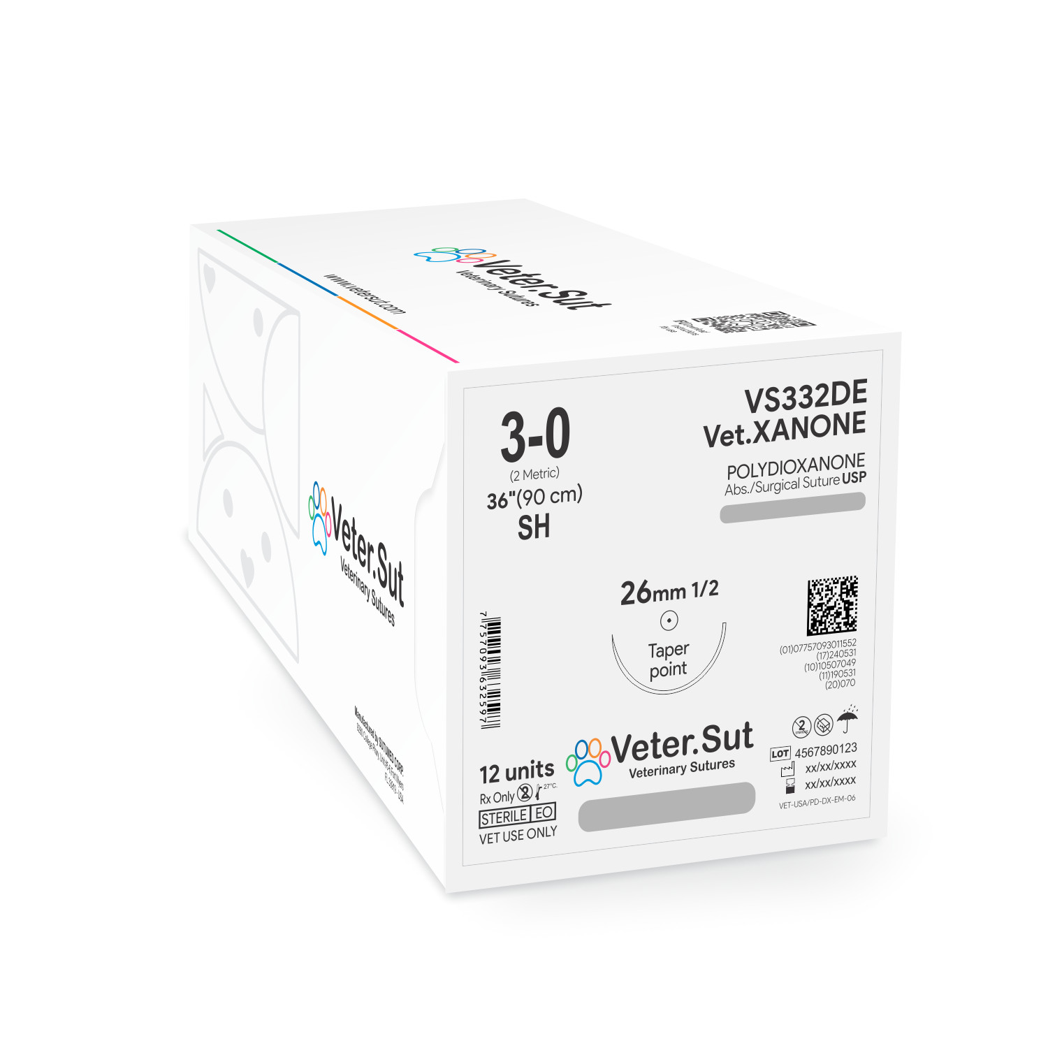 Vetersut VetXANONE Polydioxanone, USP 3-0, 1/2 taper point 26mm Suture