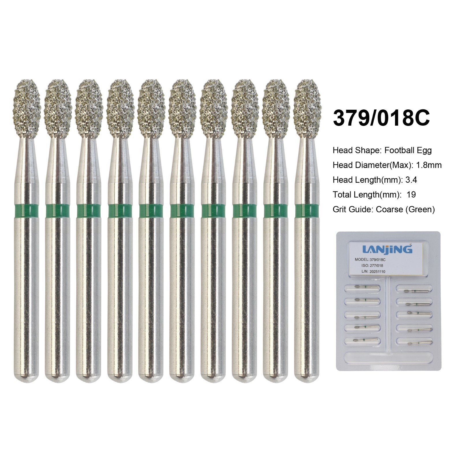 Dental Diamond Bur FG Round End Taper Football Flame Pear Coarse Fine High Speed