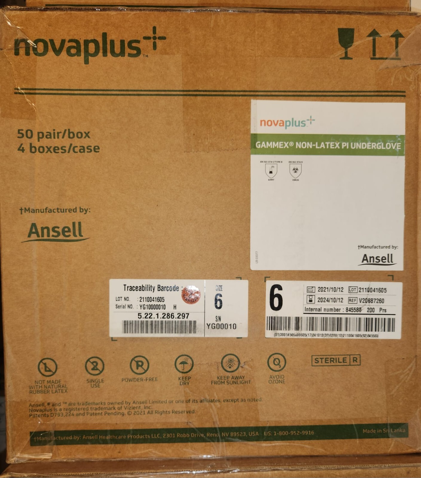 Ansell NovaPlus Gammex PI Underglove Size 6 Powder-Free, Non-Latex (V20687260)