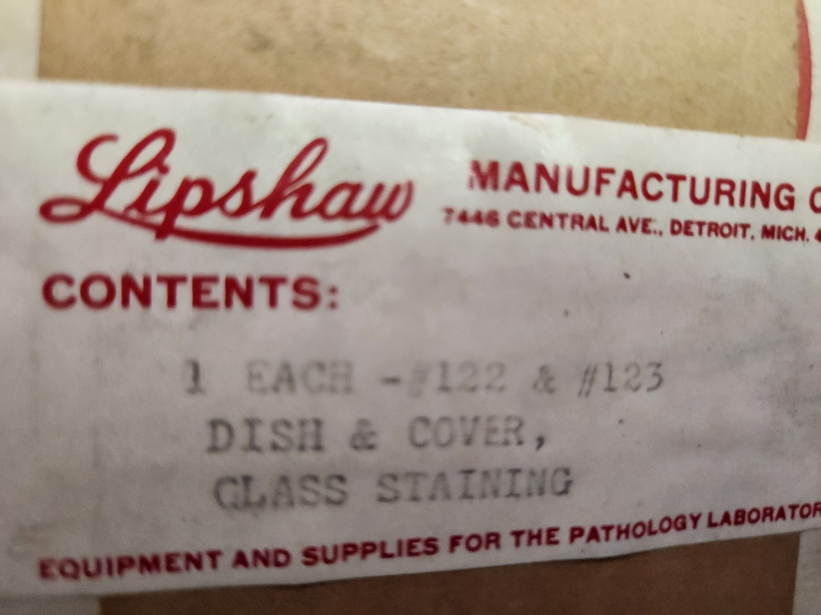 Vtg Lipshaw Detroit MI Staining Glass Pathology Lab #122 & #123 Base & Cover