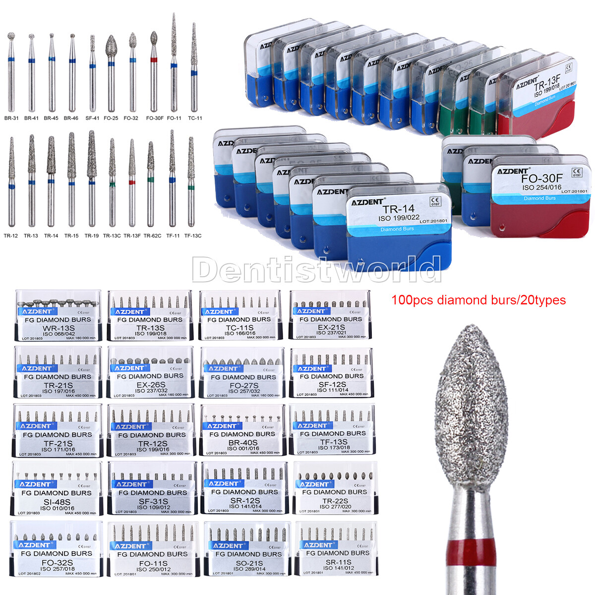 20Box Dental High Speed Handpiece FG Diamond Burs Drills Turbine Football Fine