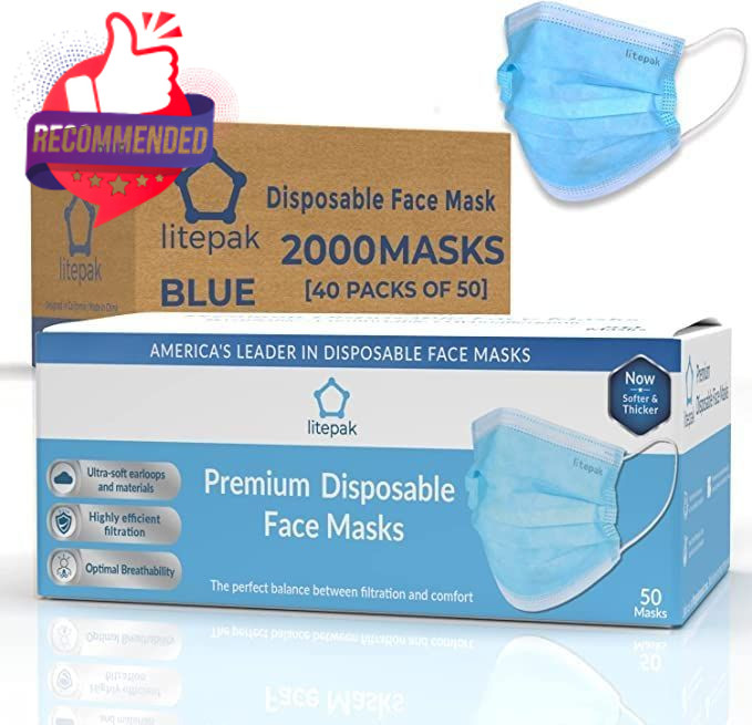 2000pcs Disposable Face Masks Black 3-ply Adult Mask Nose Wire Protection