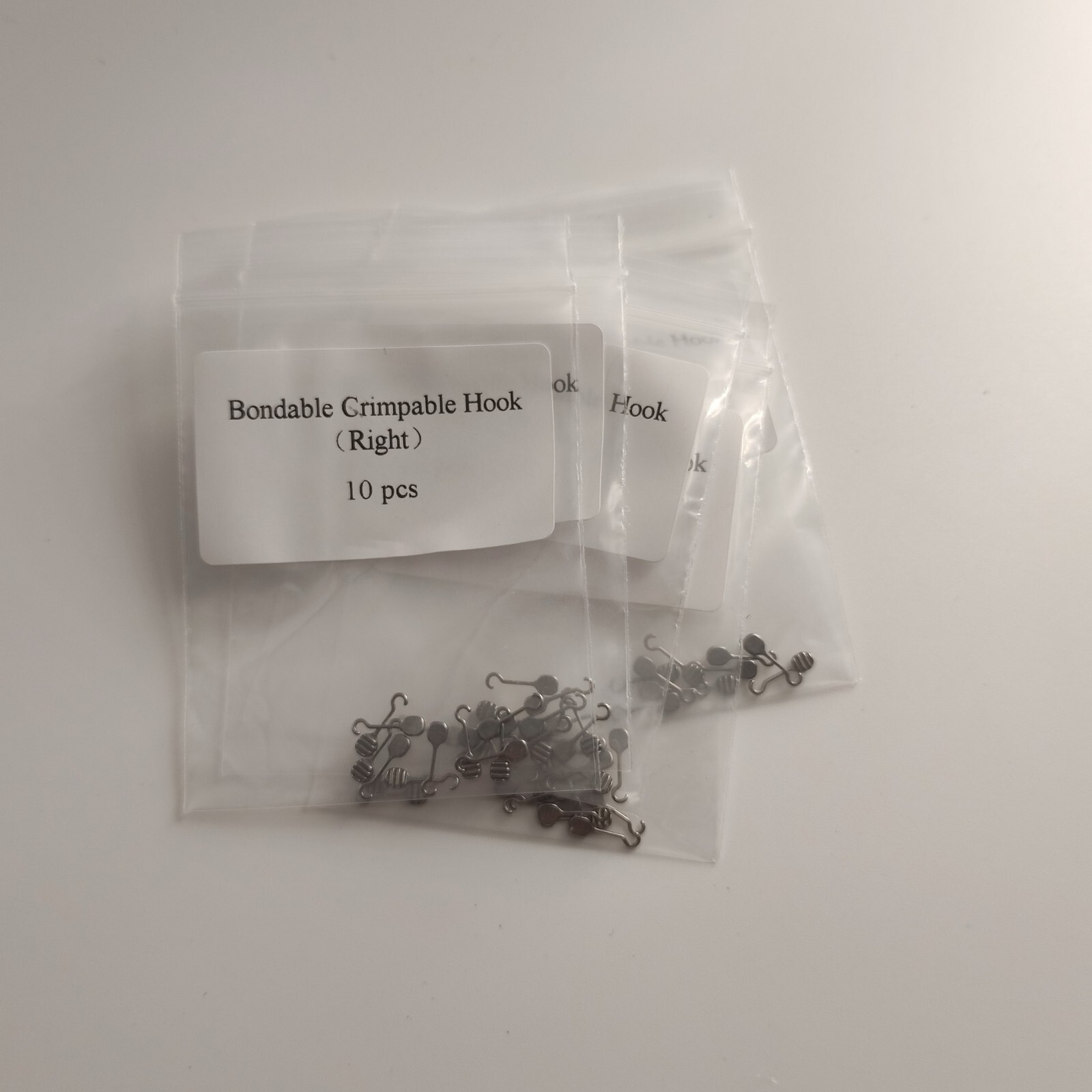 10Packs 100Pcs Bondable Sliding Crimpable Hook Long Curved Left Right 10Pcs/pack