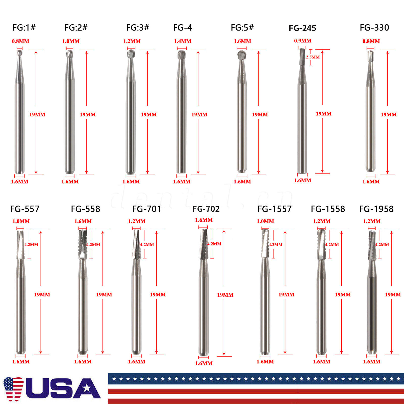 10 pcs Dental Carbide Burs Friction Grip Bur Short Shank F/ High Speed Handpiece
